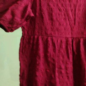 Puffed Sleeve Maroon Dress