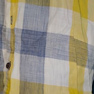 Check Shirt Of White,Blue And Yellow.Size : XXL