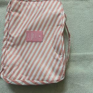 Canvas Stripped Cosmetics Bag