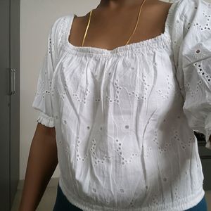 White Schiffli Top- Brand New