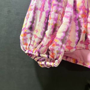 Sera Pink & Purple Tie and Dye Puff Sleeves Top