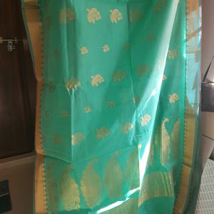 Sea Green Sari With running Blouse