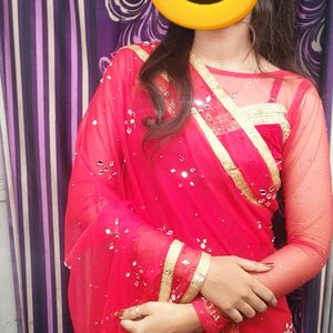 Red Lahenga With Mirror Hand  Work