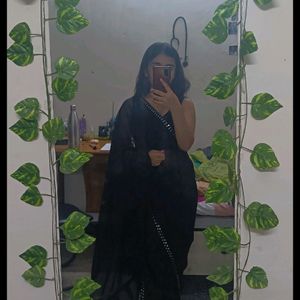 Black Frills Saree With Unstitched Blouse