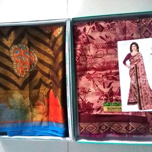 2 New Sarees Combo With Blouse Peice