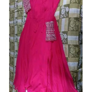 Party Wear Rani CoLor Gown With Heavy Duptta  Pant