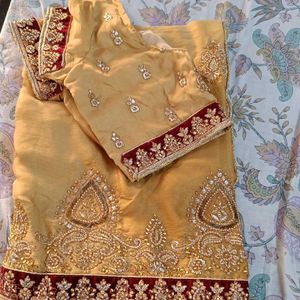 Golden Heavy Work Saree With blouse