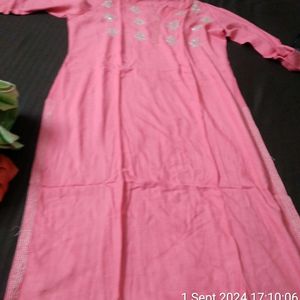 New Pink Kurta With Design On Neck Portion