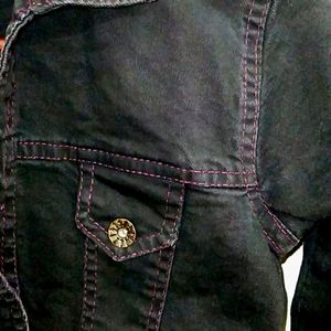 Black Denim Crop Jacket For Women