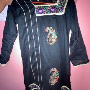 Black Kurti  With Designer Work