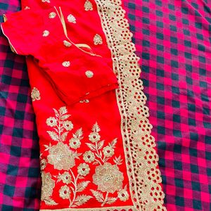 Red Cut Work Georgette Saree