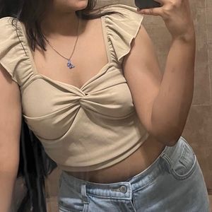 Cider Beige Sweetheart Knot Crop Top