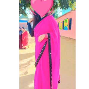 MIRROR WORK PINK SAREE