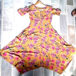 Mustard Floral Print Dress❤️(Women's)