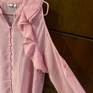 Cover Story Pink Ruffled Cold Shoulder Shirt