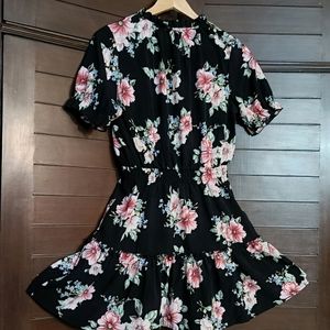 Inspired Hearts Black Floral Front Tie-up Dress