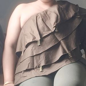 Brown One Side Off Shoulder Cape/Top