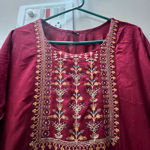 Beautiful Maroon Embroidered Ankle Length Kurta