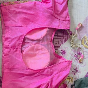 Pink Saree With stitch blouse