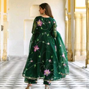 Dark Green Georgette Floral Suit Set