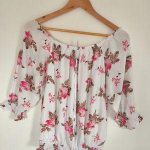 White Pink Floral Top