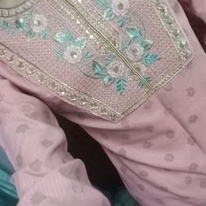 "Elegant Pink Embroidered Kurta with Golden Polka