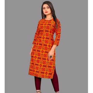 Woman Crepe Fabric Printed Straight Kurti,Size 5xl