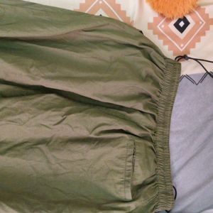 Olive green parachute pants