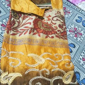 Mustard Coloured All Over Saree With Blouse