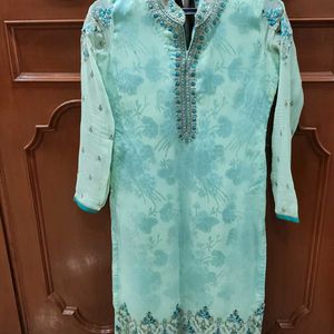 Green Gold Embroidery Kurti