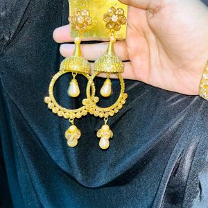 Long Jhumka Golden Earrings