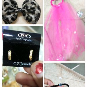 Combo Of 4 Ad Earrings, Bracelet, And Hair Assesar