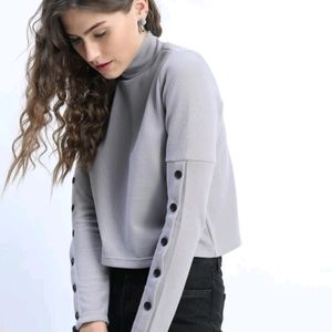 Tokyo Talkies Grey High Neck Top