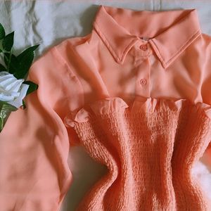 2 Piece Peach Shirt  (M)