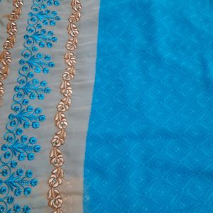 Blue Embroidery Work Saree with Blouse