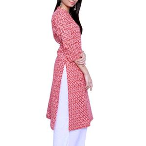 Red And White Cotton Kurta