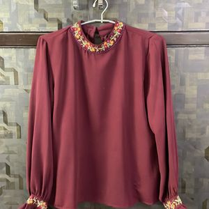 DARK COLOURED HIGH NECK MADAME SHIRT