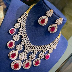 AD Ruby Necklace With Earrings