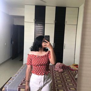 Off Shoulder Korean Polka Doted Cutest Top