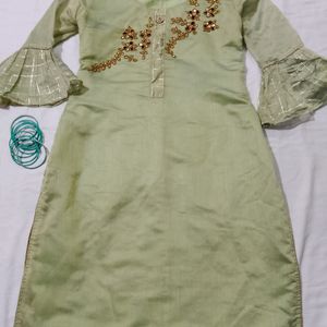 Green Zari Work Kurta Plazo Set