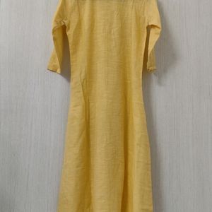 Yellow A- Line Slit Cotton 3/4th Sleeves Kurti