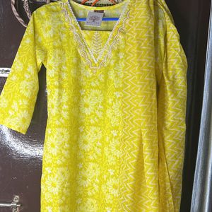 Yellow Women Suit Kurta Plazzo Dupatta Set