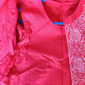 Layered A-Line Kurta With Cross Stitch Print