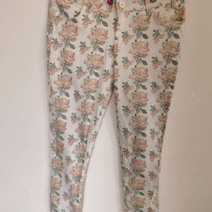 Floral Beige Trouser - 32