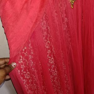 Ethnic Wear Gown In Peach Colour With Diamond Work