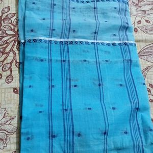 Beautiful Cotton Blue Colour Tant Saree