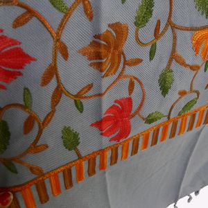 Kashmiri Embroidery Grey Shawl Woollen