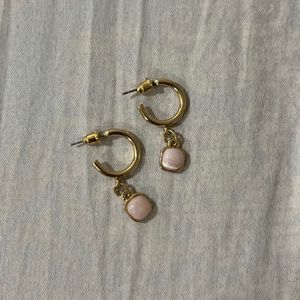 Golden Hoop Earrings With Pink Stone