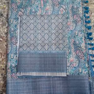 Tussar Grey And Blue Saree