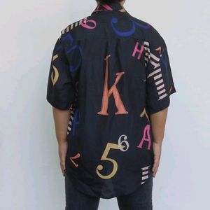 Alphabet and Numbers print fun button shirt